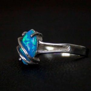 Vintage Blue Opal 925 Sterling Silver Ring Size 6.5, Stamped 925